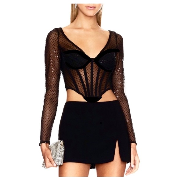Sincerely Jules NWT Black Sheer Long Sleeve Bustier - Picture 1 of 11